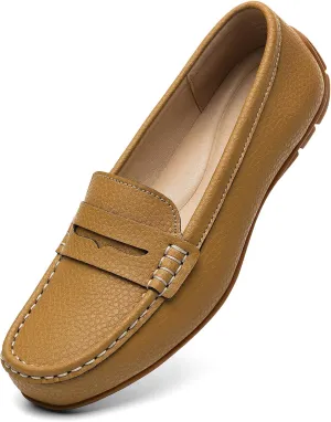 Women's Comfortable & Lightweight Leather Penny Loafers Slip-Ons Cute Business Casual Dress Shoes Work Office Flats Everyday Walking Shoes Driving Mocs for Women