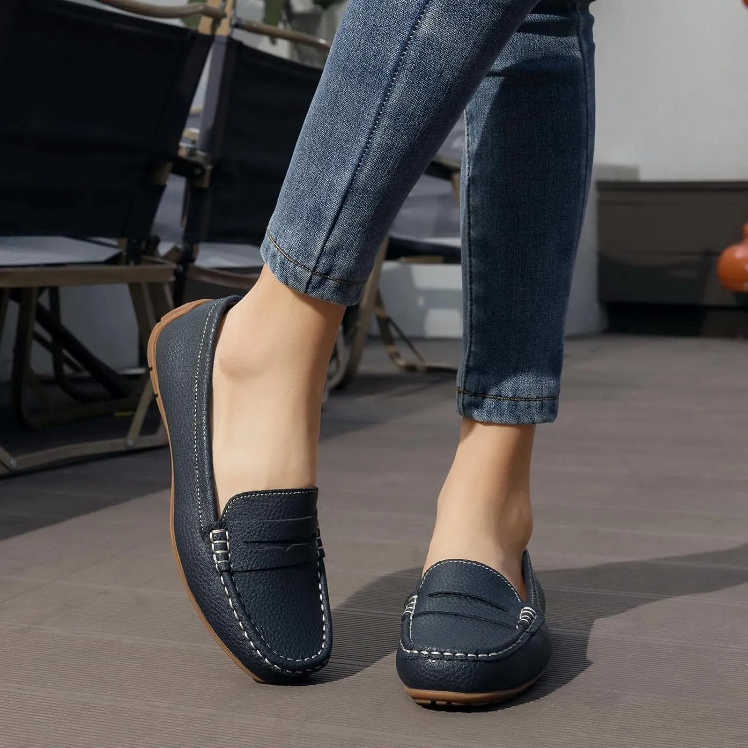 Women's Comfortable & Lightweight Leather Penny Loafers Slip-Ons Cute Business Casual Dress Shoes Work Office Flats Everyday Walking Shoes Driving Mocs for Women
