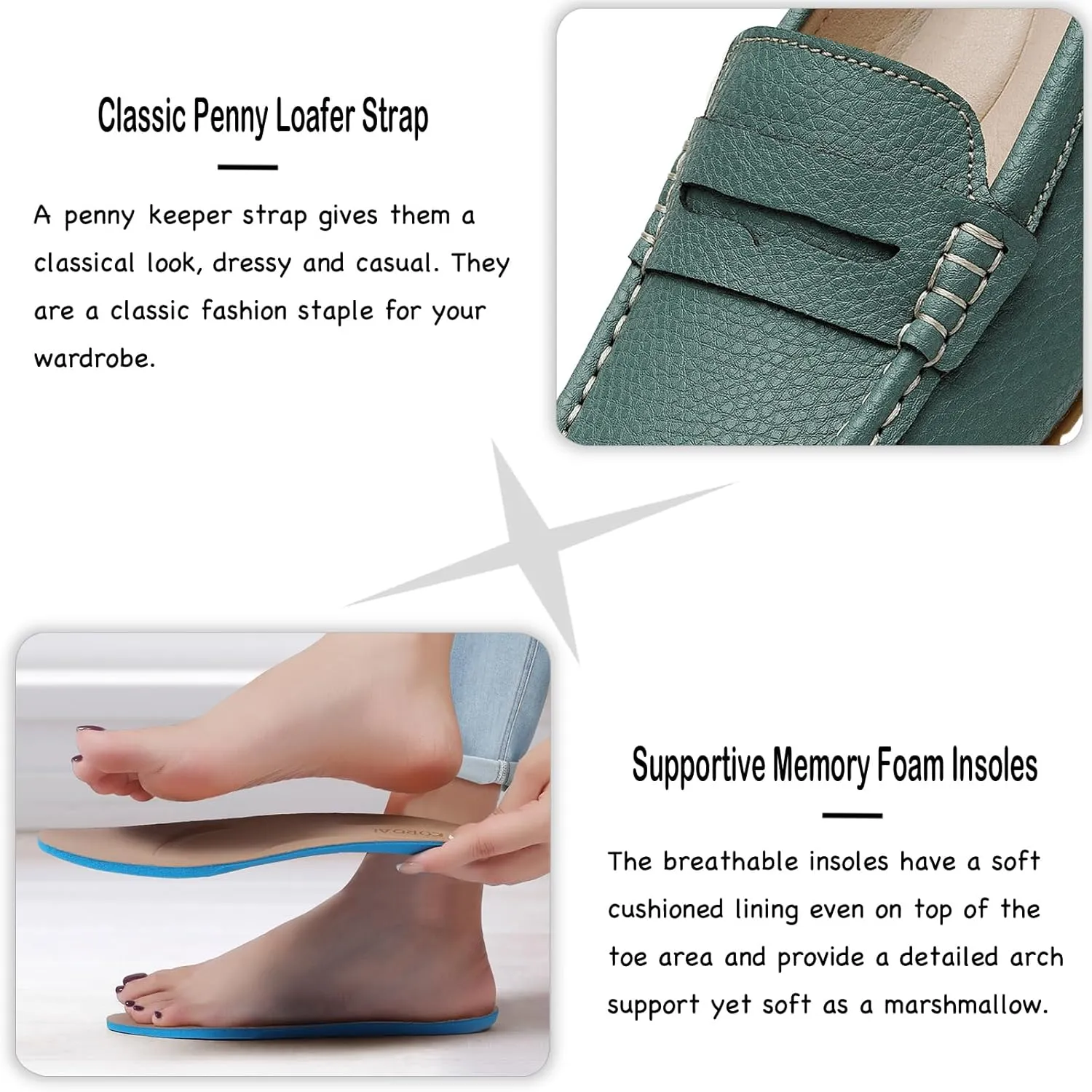 Women's Comfortable & Lightweight Leather Penny Loafers Slip-Ons Cute Business Casual Dress Shoes Work Office Flats Everyday Walking Shoes Driving Mocs for Women