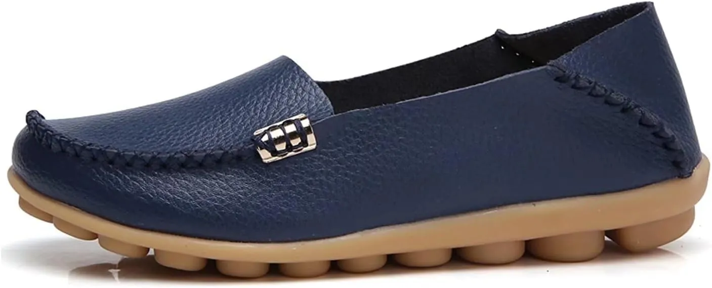 Women's Cowhide Casual Slipper Loafers Moccasin Driving Shoes Flat Slip On