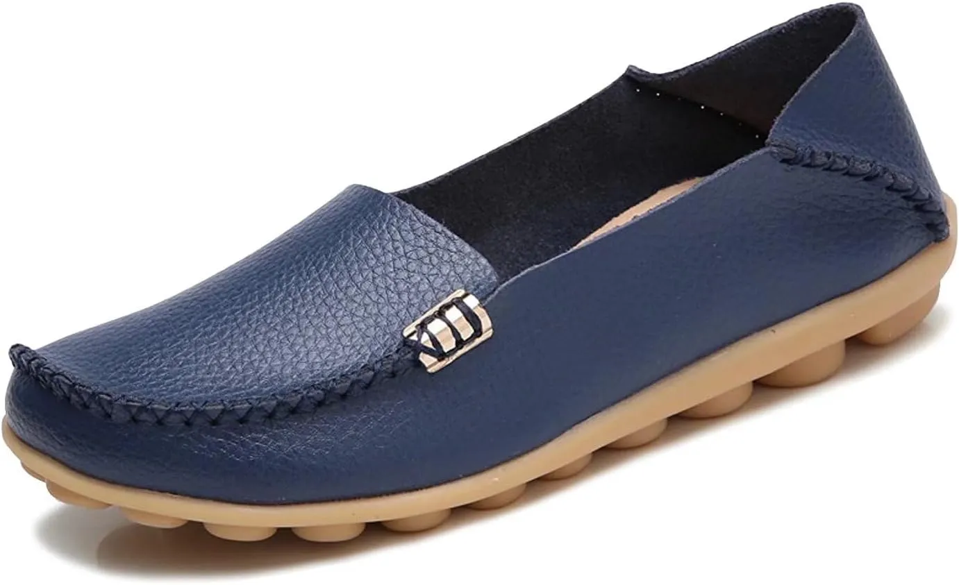 Women's Cowhide Casual Slipper Loafers Moccasin Driving Shoes Flat Slip On