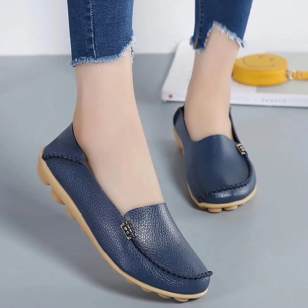 Women's Cowhide Casual Slipper Loafers Moccasin Driving Shoes Flat Slip On