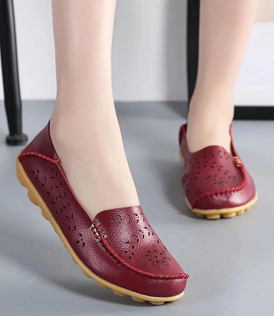 Womens Cowhide Casual Slipper Loafers Moccasin Driving Shoes Flat Slip-Ons