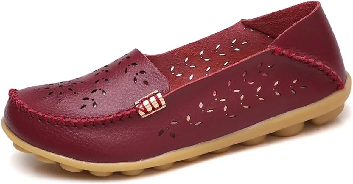 Womens Cowhide Casual Slipper Loafers Moccasin Driving Shoes Flat Slip-Ons