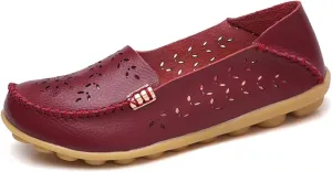 Womens Cowhide Casual Slipper Loafers Moccasin Driving Shoes Flat Slip-Ons