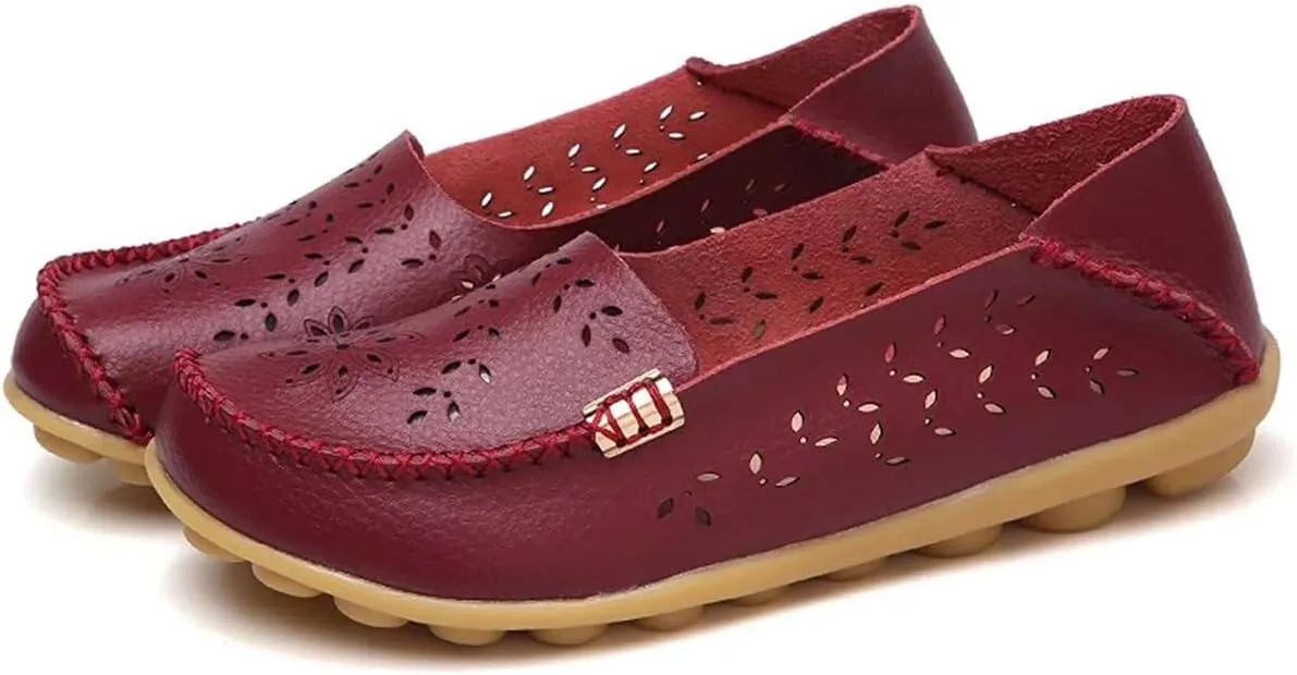 Womens Cowhide Casual Slipper Loafers Moccasin Driving Shoes Flat Slip-Ons