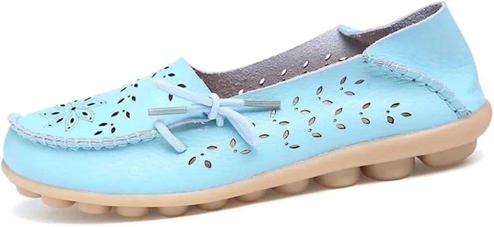 Women's Floral Leather Slipper Loafers Flat Shoes Slip-Ons