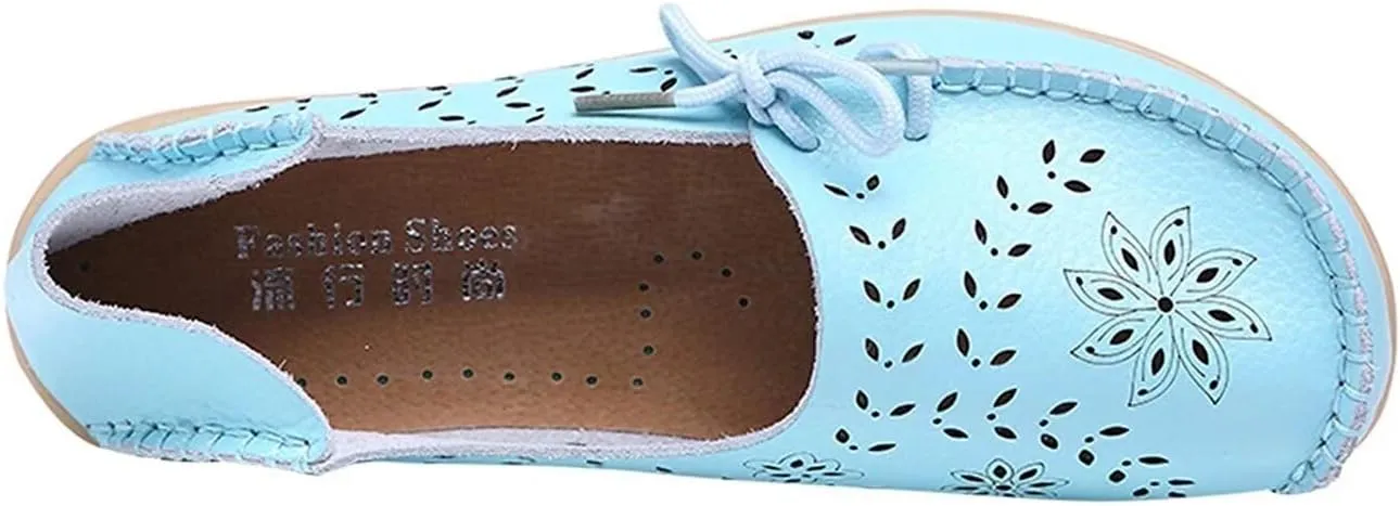 Women's Floral Leather Slipper Loafers Flat Shoes Slip-Ons