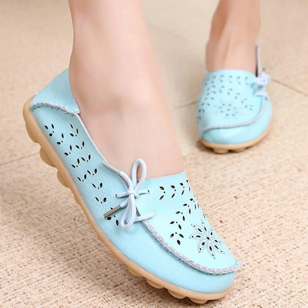 Women's Floral Leather Slipper Loafers Flat Shoes Slip-Ons