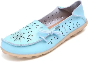 Women's Floral Leather Slipper Loafers Flat Shoes Slip-Ons