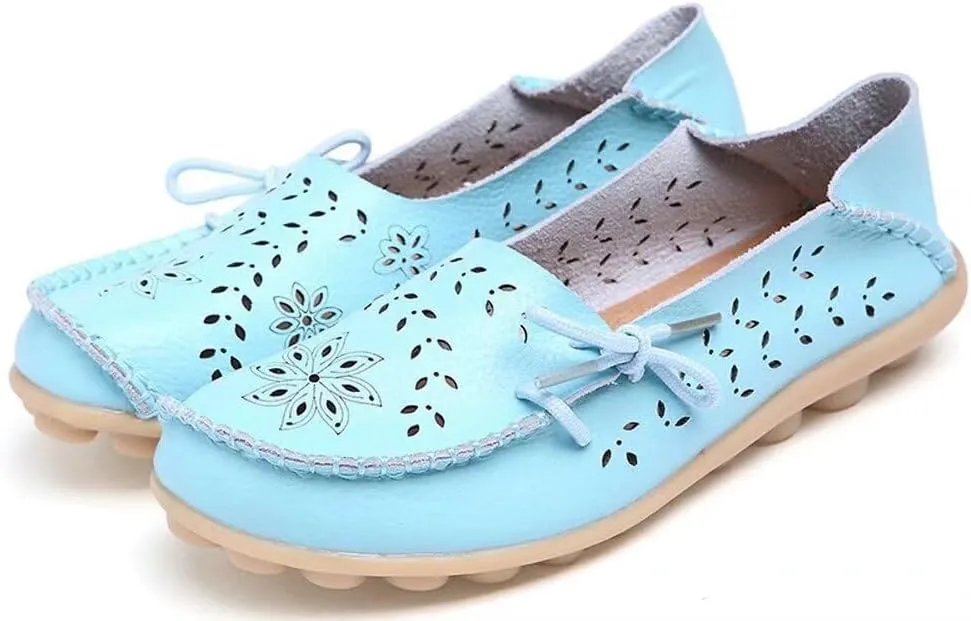 Women's Floral Leather Slipper Loafers Flat Shoes Slip-Ons