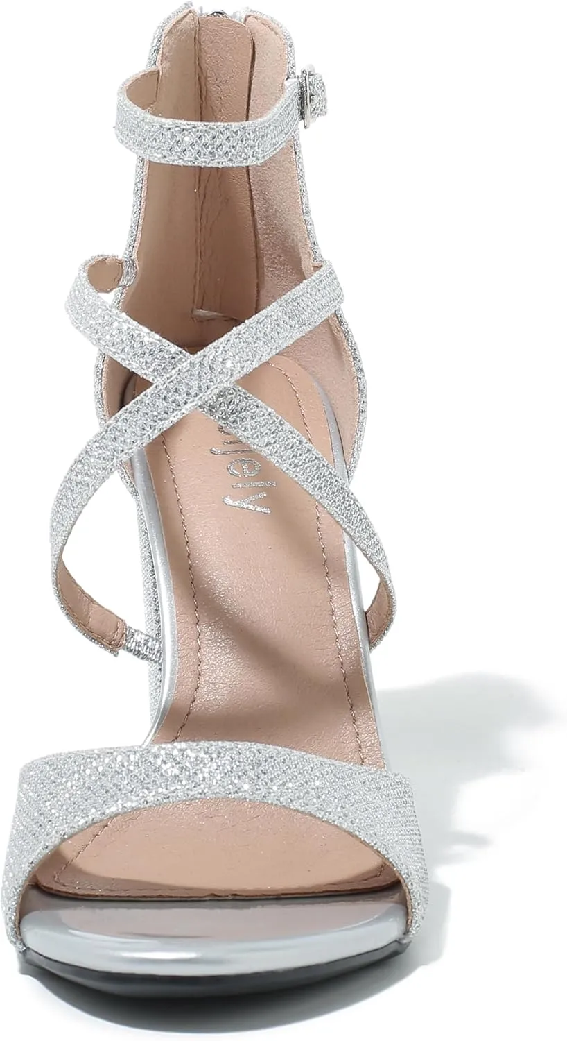 Women's Formal Strappy Sandal High Chunky Block Heel Ankle Strap Zip Up Heels