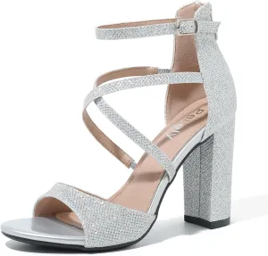Women's Formal Strappy Sandal High Chunky Block Heel Ankle Strap Zip Up Heels