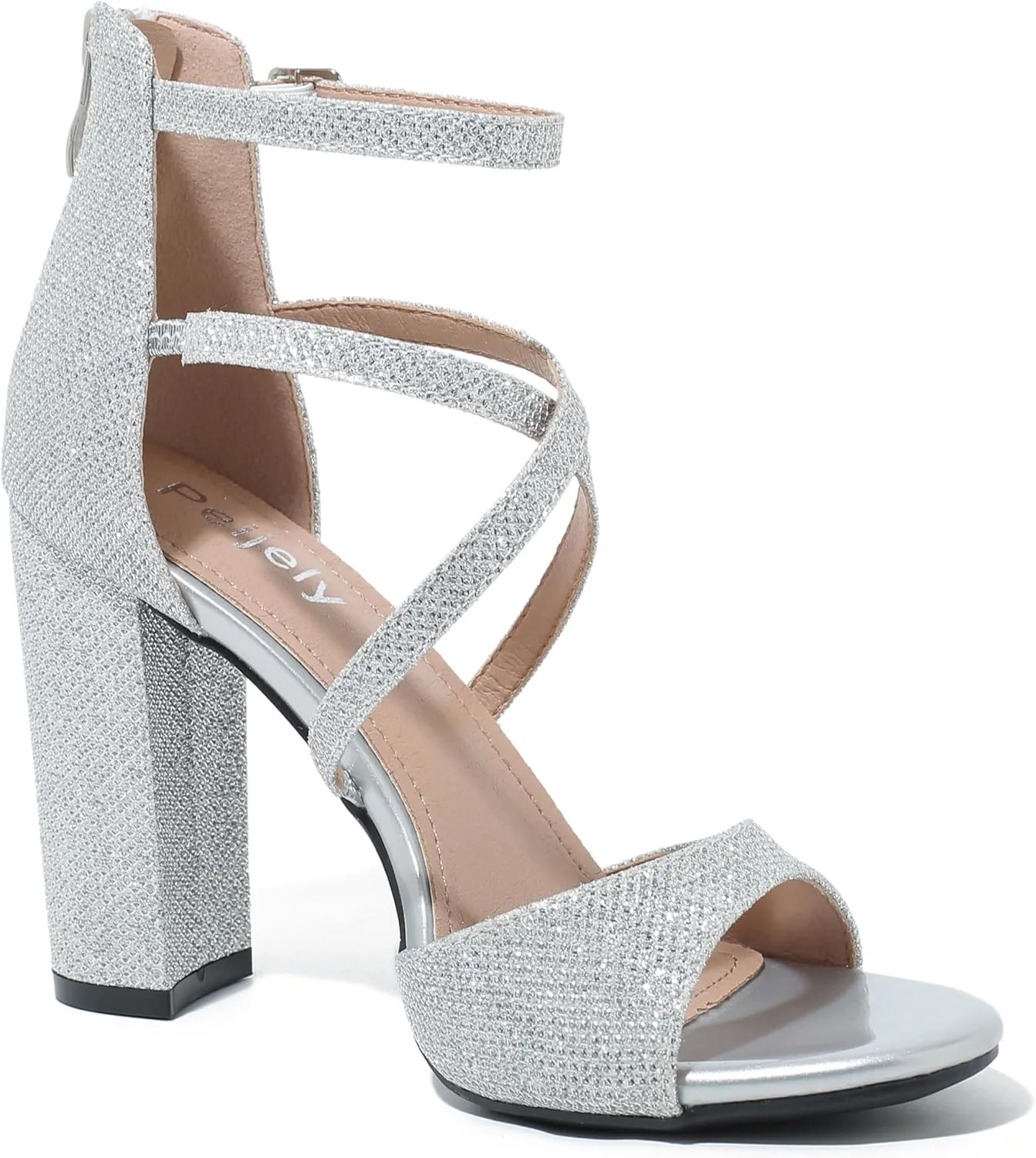 Women's Formal Strappy Sandal High Chunky Block Heel Ankle Strap Zip Up Heels
