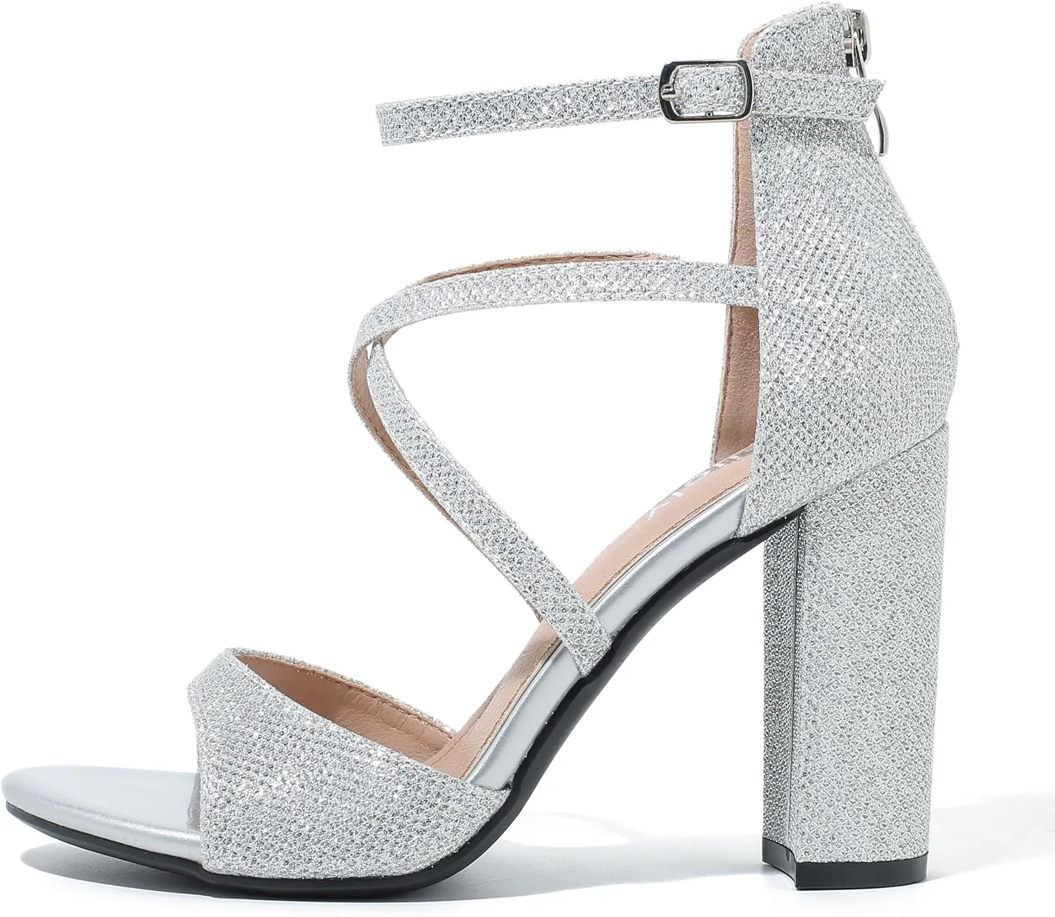 Women's Formal Strappy Sandal High Chunky Block Heel Ankle Strap Zip Up Heels