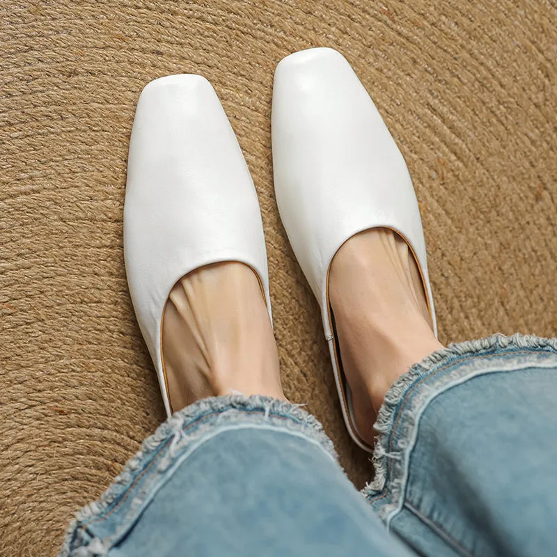 Women's Handmade Leather Minimalist Flat Comfort Mule Shoes