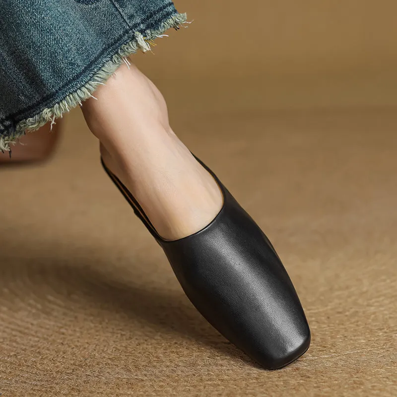 Women's Handmade Leather Minimalist Flat Comfort Mule Shoes