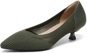 Women's Kitten Heel Pumps Pointed Toe Slip On Knitted Mesh Shoes for Casual Work Office Business Wedding Formal Dress Shoes,Model XTZ1507YS