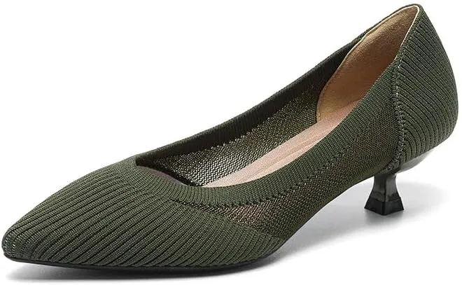 Women's Kitten Heel Pumps Pointed Toe Slip On Knitted Mesh Shoes for Casual Work Office Business Wedding Formal Dress Shoes,Model XTZ1507YS