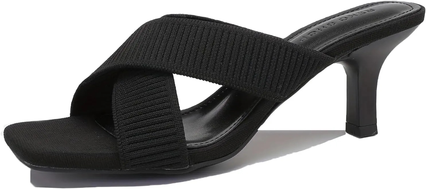 Women's Knitted Crossover Strap Stiletto High Heels Sandals Fashion Square Open Toe Slip On High Heel Mules Sandals Summer Party Dance Dress Slides
