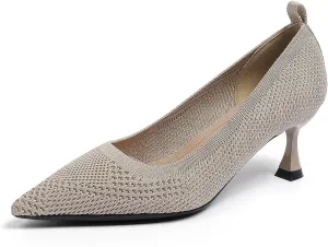 Women's Knitted Kitten Heels Pumps Comfortable Knit Closed Toe Fashion Pointed Toe Dress Wedding High Heels Casual Dress Shoes