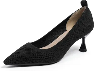 Women's Knitted Kitten Heels Pumps Comfortable Knit Closed Toe Fashion Pointed Toe Dress Wedding High Heels Casual Dress Shoes