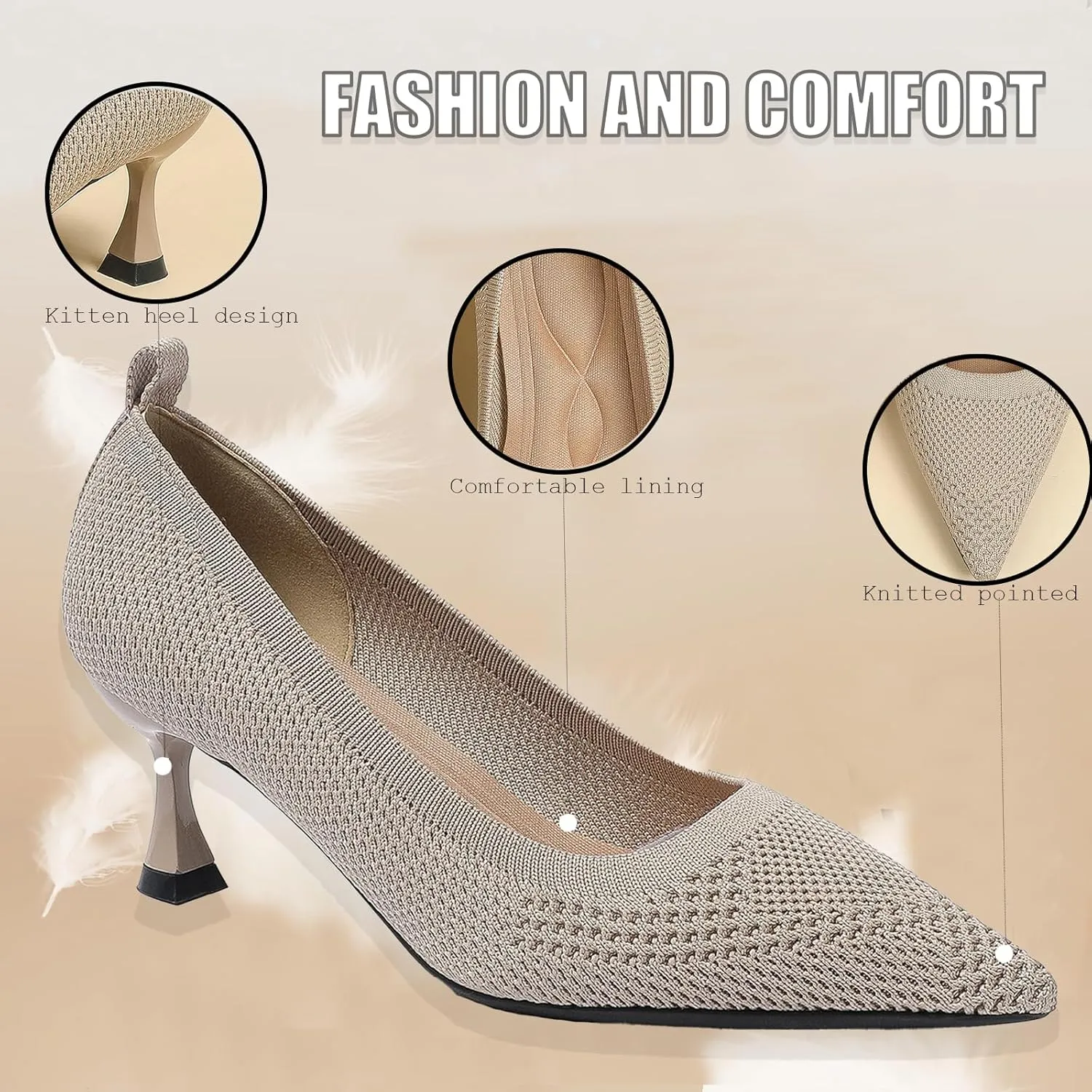 Women's Knitted Kitten Heels Pumps Comfortable Knit Closed Toe Fashion Pointed Toe Dress Wedding High Heels Casual Dress Shoes