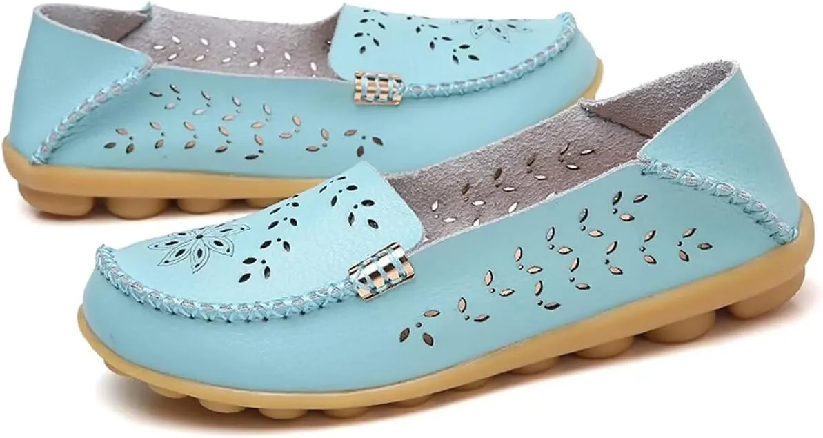 Women's Leather Casual Slipper Loafers Moccasins Driving Shoes Flat Slip-Ons