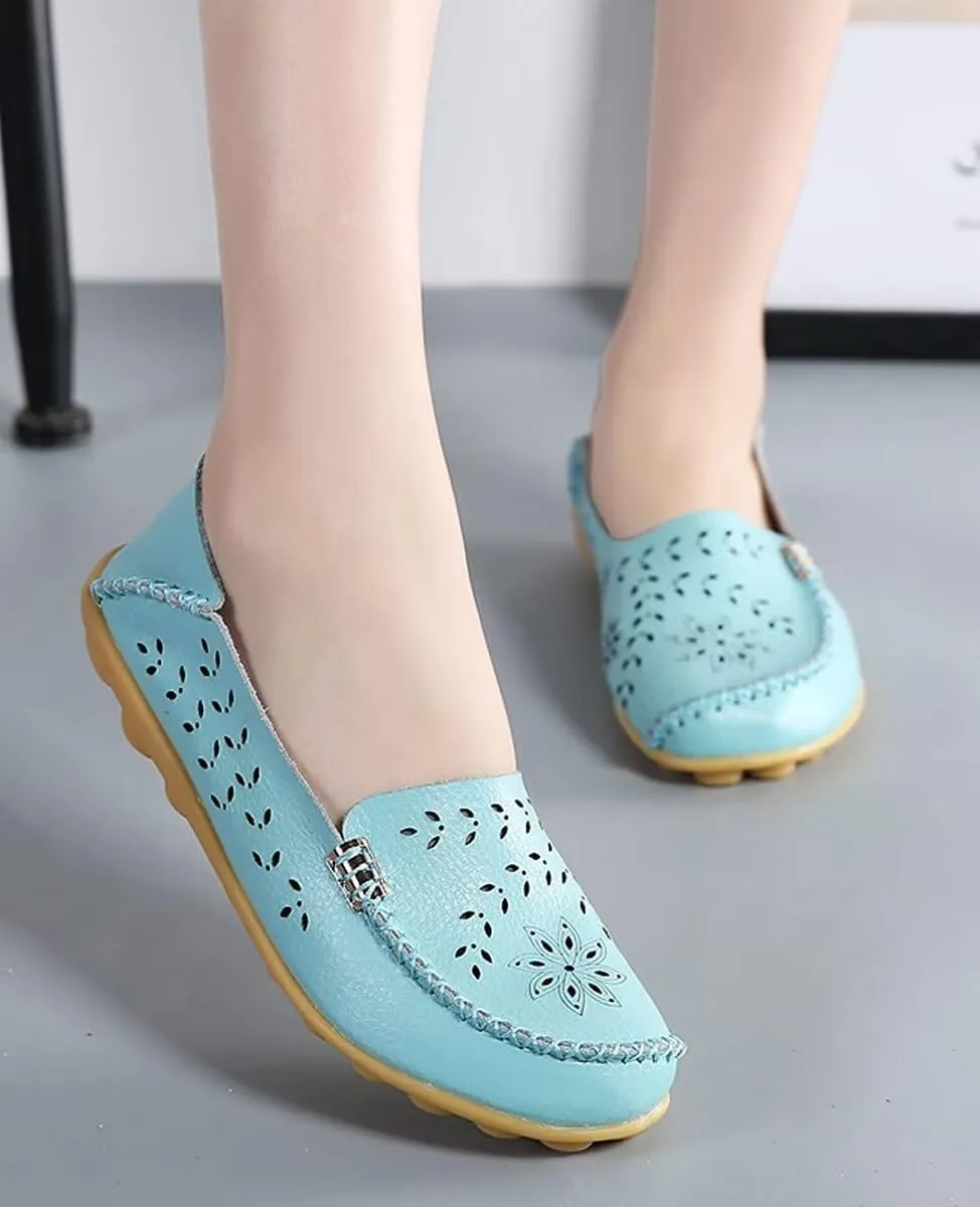 Women's Leather Casual Slipper Loafers Moccasins Driving Shoes Flat Slip-Ons