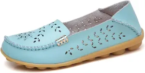 Women's Leather Casual Slipper Loafers Moccasins Driving Shoes Flat Slip-Ons