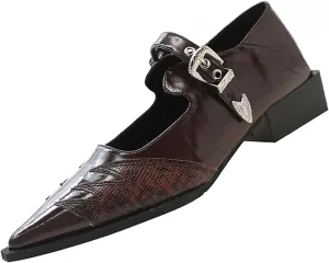 Women's Leather Pointed Toe Baroque Pumps Shoes Adjustable Buckle Mary Jane Pumps Fashion Leisure Wedding Party Dress Low Block Heel Shoes