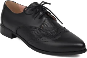 Women's Leather Pointed Toe Wingtip Low Heel Brogue Oxfords VintagePrint Non-Slip Lace-up Casual Business Work Flat Formal Shoes