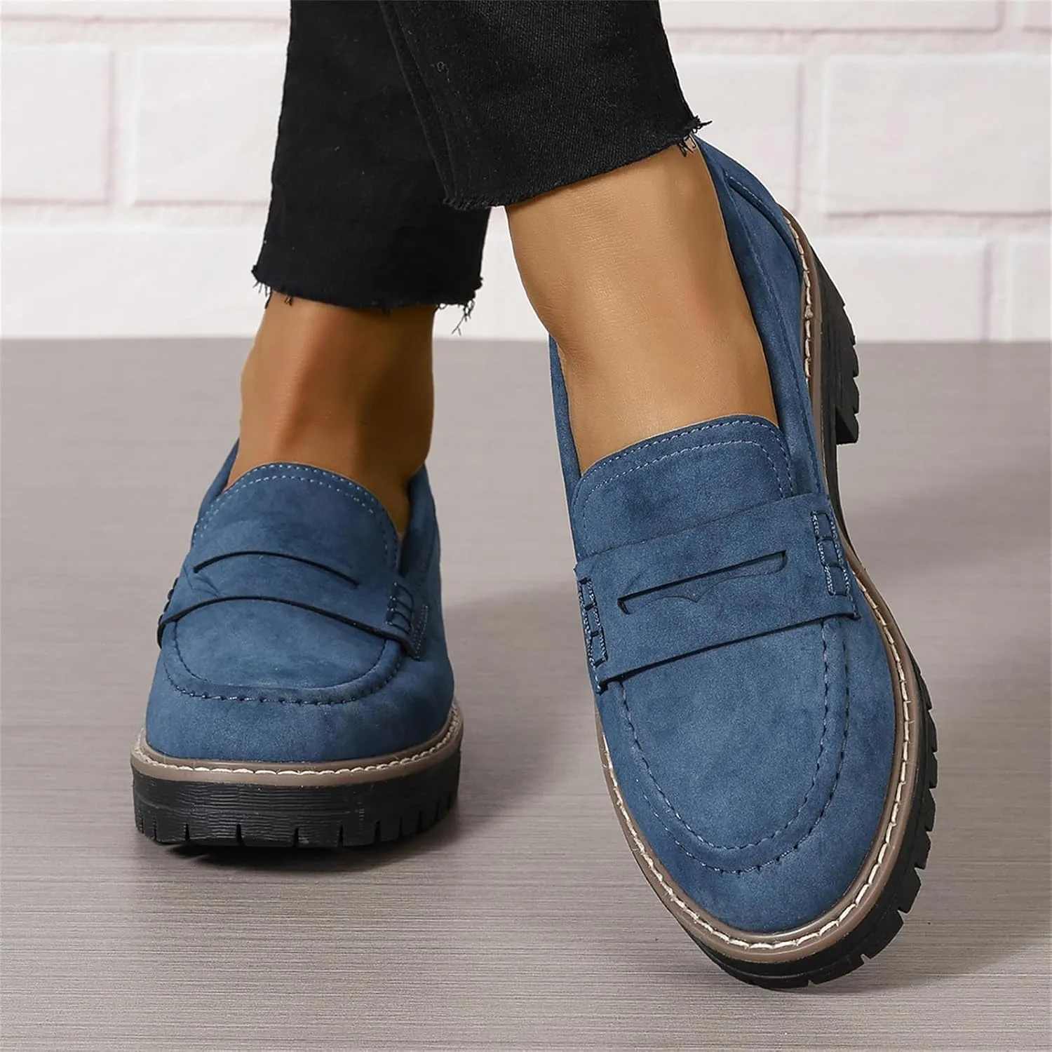 Womens Loafers Shoes Platform Chunky Penny Loafer Lug Sole Comfortable Slip On Work Office Business Casual Dress Shoes, US Size 5-11