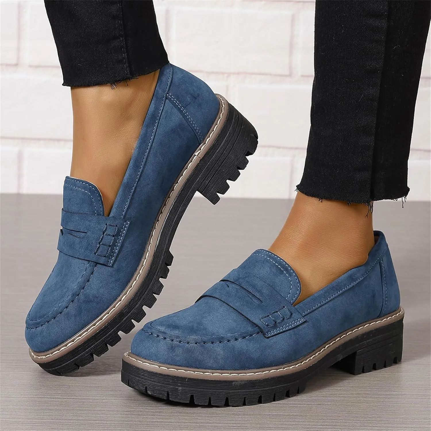 Womens Loafers Shoes Platform Chunky Penny Loafer Lug Sole Comfortable Slip On Work Office Business Casual Dress Shoes, US Size 5-11