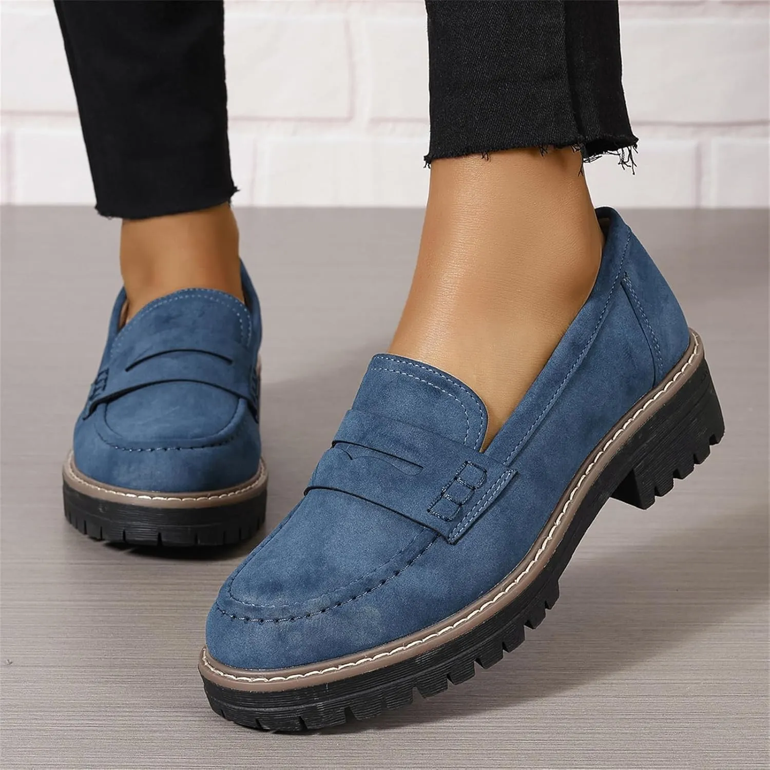 Womens Loafers Shoes Platform Chunky Penny Loafer Lug Sole Comfortable Slip On Work Office Business Casual Dress Shoes, US Size 5-11