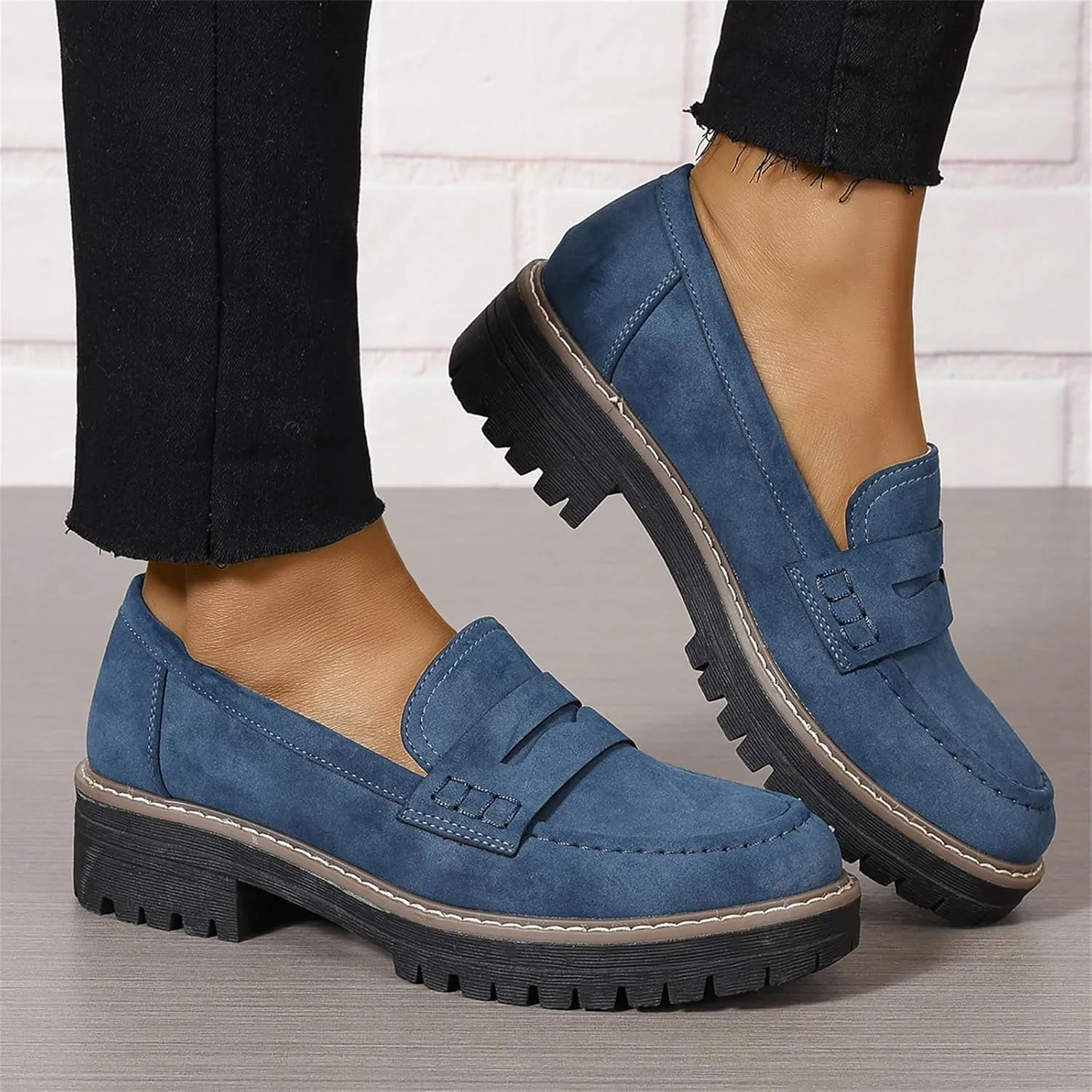 Womens Loafers Shoes Platform Chunky Penny Loafer Lug Sole Comfortable Slip On Work Office Business Casual Dress Shoes, US Size 5-11