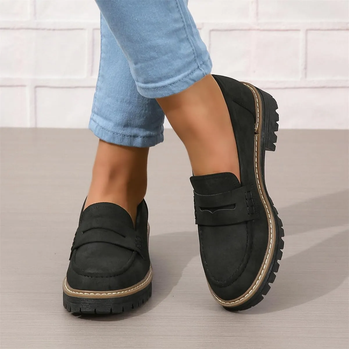 Womens Loafers Shoes Platform Chunky Penny Loafer Lug Sole Comfortable Slip On Work Office Business Casual Dress Shoes, US Size 5-11