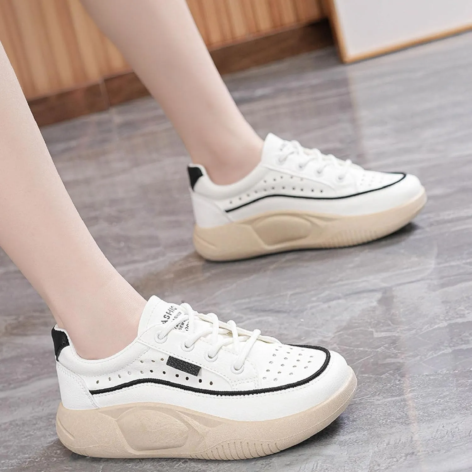 Womens Mesh Platform Lace Up Sneakers Fashion Comfortable Increase Height Soft Bottom Walking Tennis Shoes for Most Occasion Casual Shoes