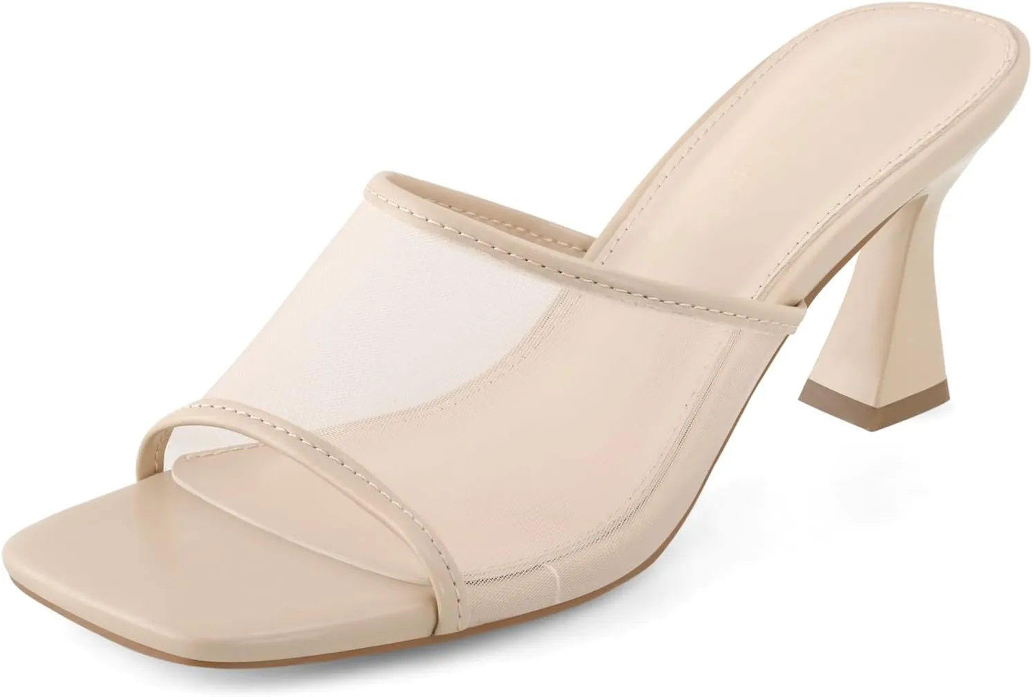Women's Mule Heels Chunky Kitten Heeled Sandals Mesh Slip On Square Toe Comfortable Casual Dress Pumps Shoes