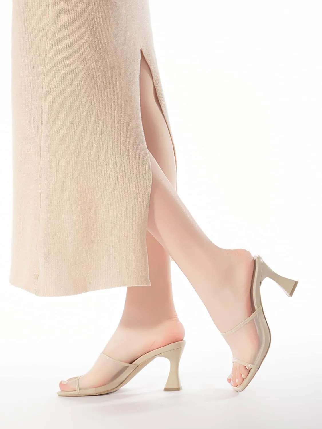 Women's Mule Heels Chunky Kitten Heeled Sandals Mesh Slip On Square Toe Comfortable Casual Dress Pumps Shoes