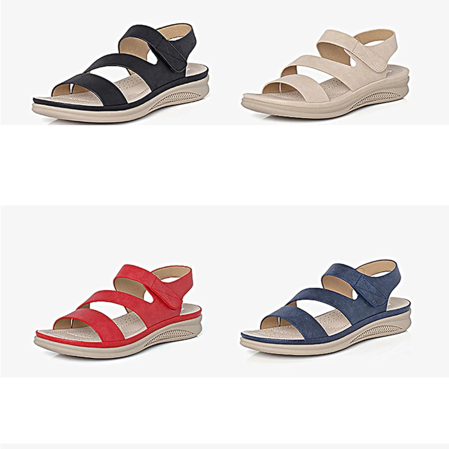 Womens Orthopedic Wedge Sandals Comfortable Slip on Platform Sandals, Summer Two Bands Open Toe Walking Wedges Casual Hollow Out Buckle Breathable Shoes