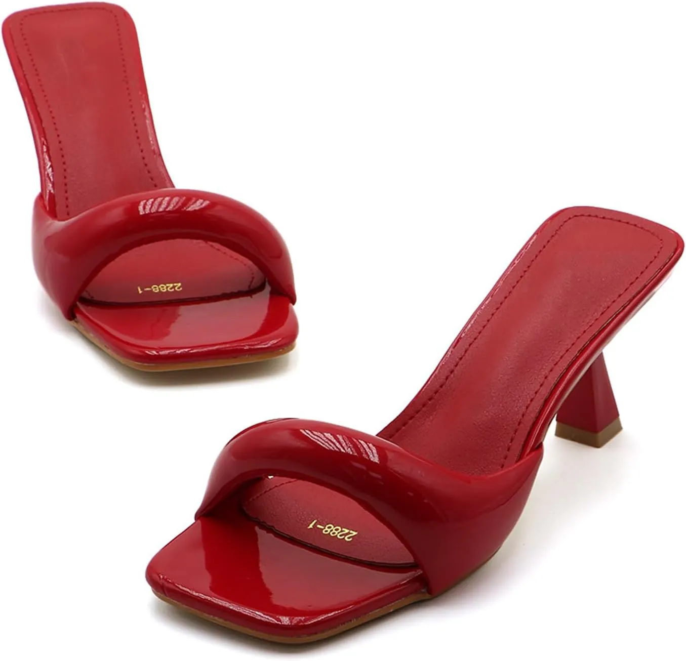 Women's Patent Leather One-Strap Low-Heeled Slip-On Fashion Sandals Sexy Square Open Toe Comfortable Mid-Heel Non-Slip Party Wedding Formal Mules