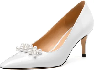 Women's Pearl Heels Pumps, Fashion Pointed Toe High Stiletto Heels Wedding Prom Dress Shoes for Women