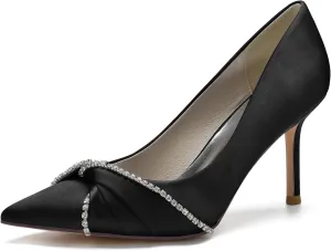 Women's Pointed Toe Pumps with Rhinestone Bridal Shoes Wedding Stiletto High Heels Party Dress Shoes