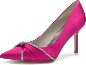 Women's Pointed Toe Pumps with Rhinestone Bridal Shoes Wedding Stiletto High Heels Party Dress Shoes