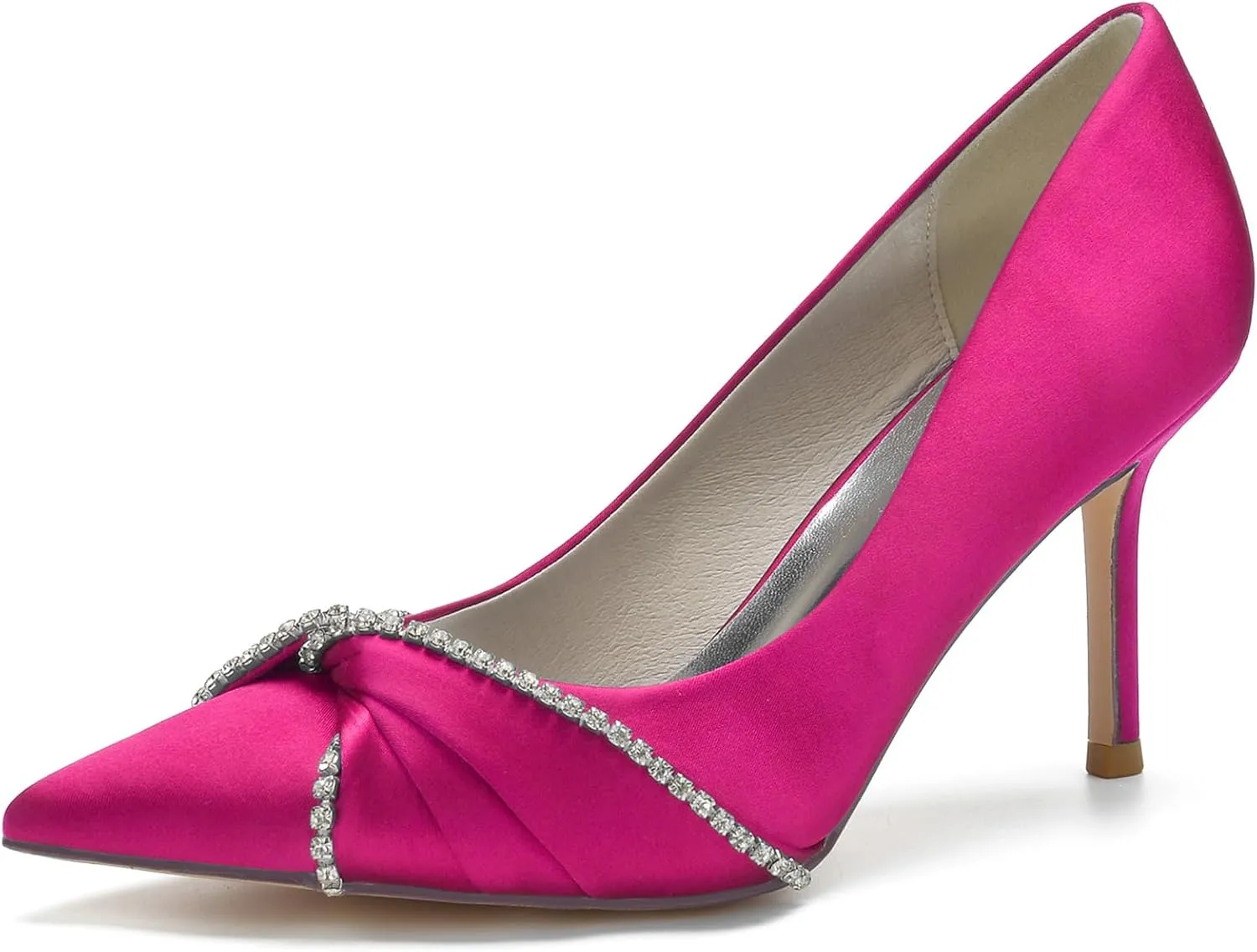 Women's Pointed Toe Pumps with Rhinestone Bridal Shoes Wedding Stiletto High Heels Party Dress Shoes