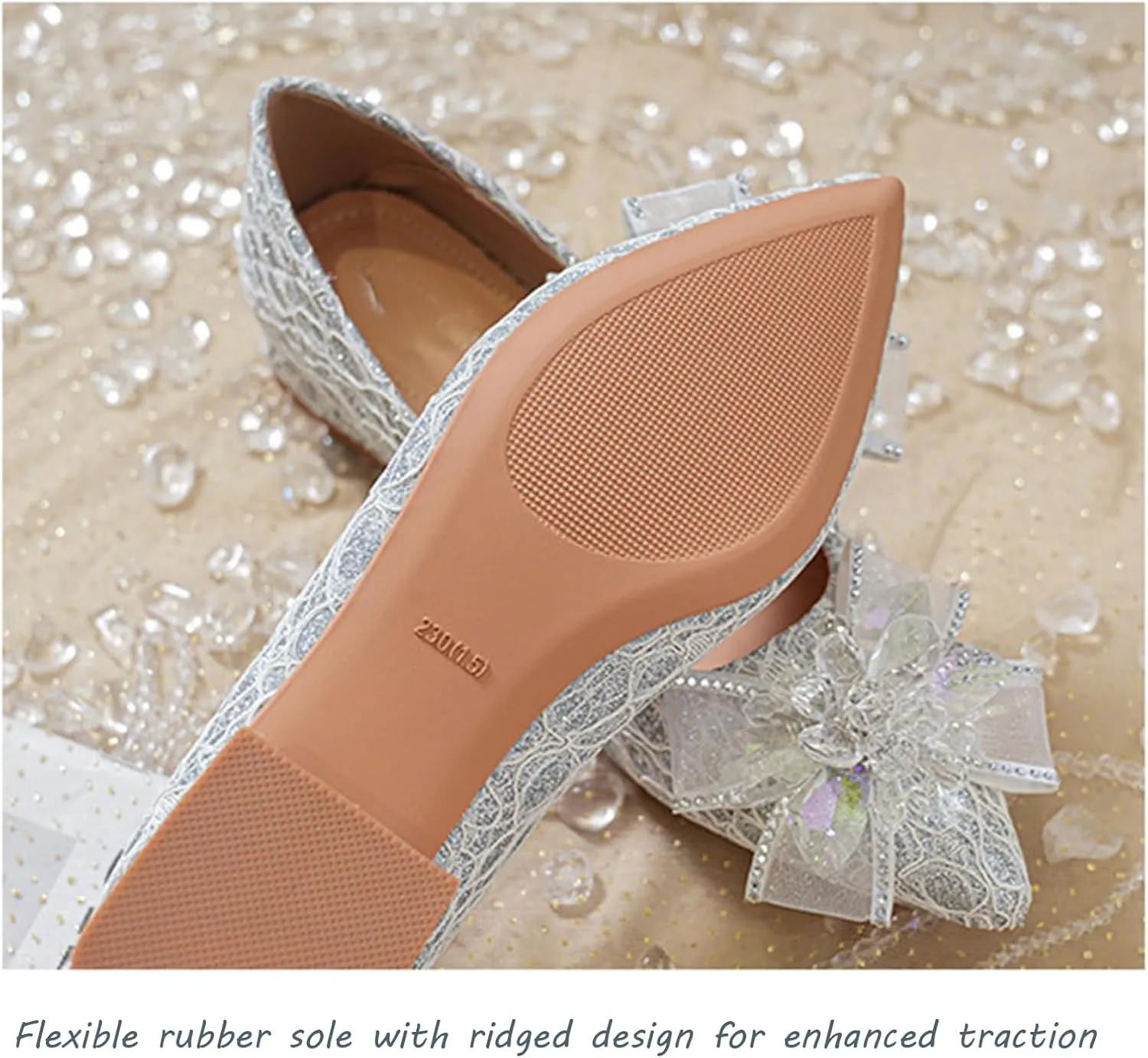 Women's Pointed Toe Rhinestone Bow Silk Low Heel Pumps Luxurious Crystal Comfortable Block Heel Slip-On Wedding Formal Work Shoes