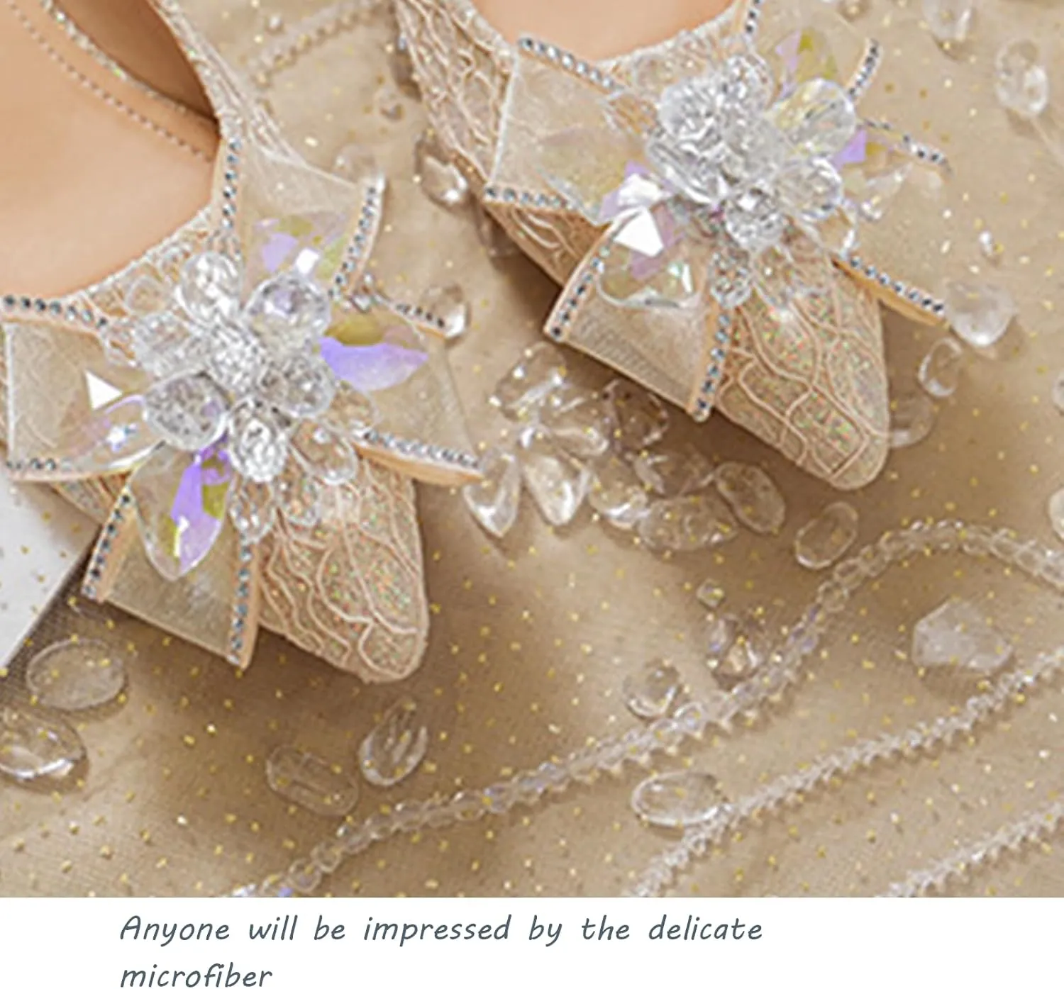 Women's Pointed Toe Rhinestone Bow Silk Low Heel Pumps Luxurious Crystal Comfortable Block Heel Slip-On Wedding Formal Work Shoes