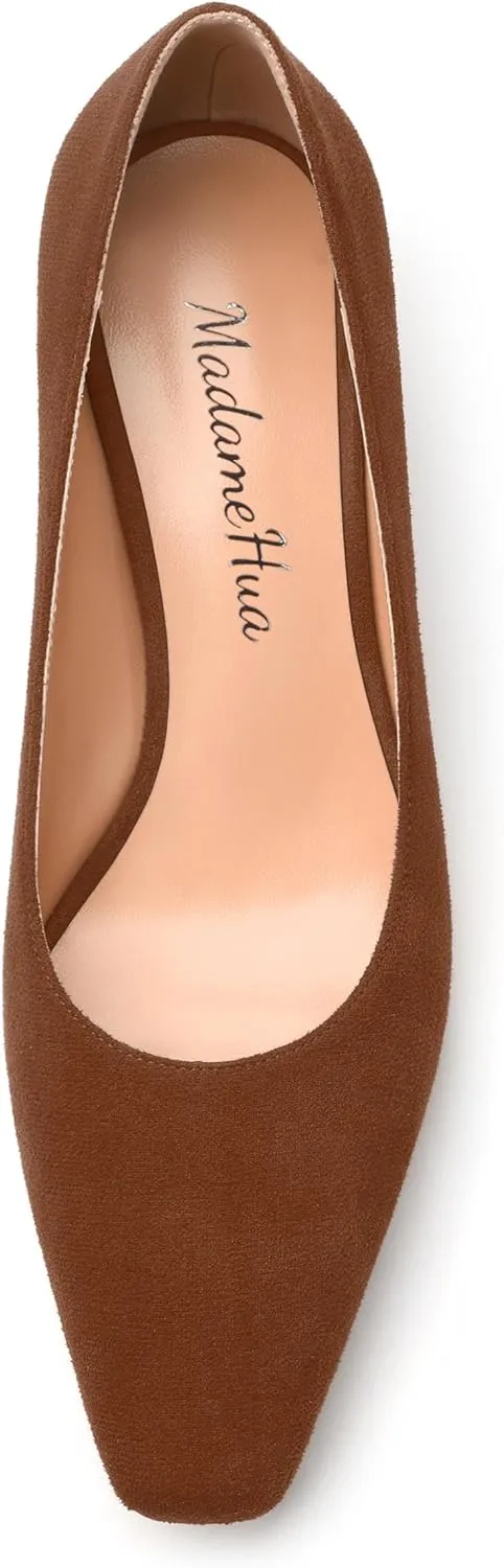 Women’s Pumps, Chunky Low Block Heels Square Closed Toe Dress Pumps Shoes for Women