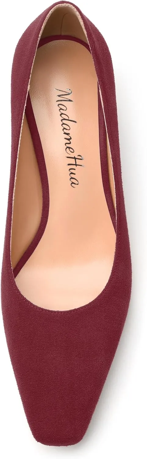 Women’s Pumps, Chunky Low Block Heels Square Closed Toe Dress Pumps Shoes for Women